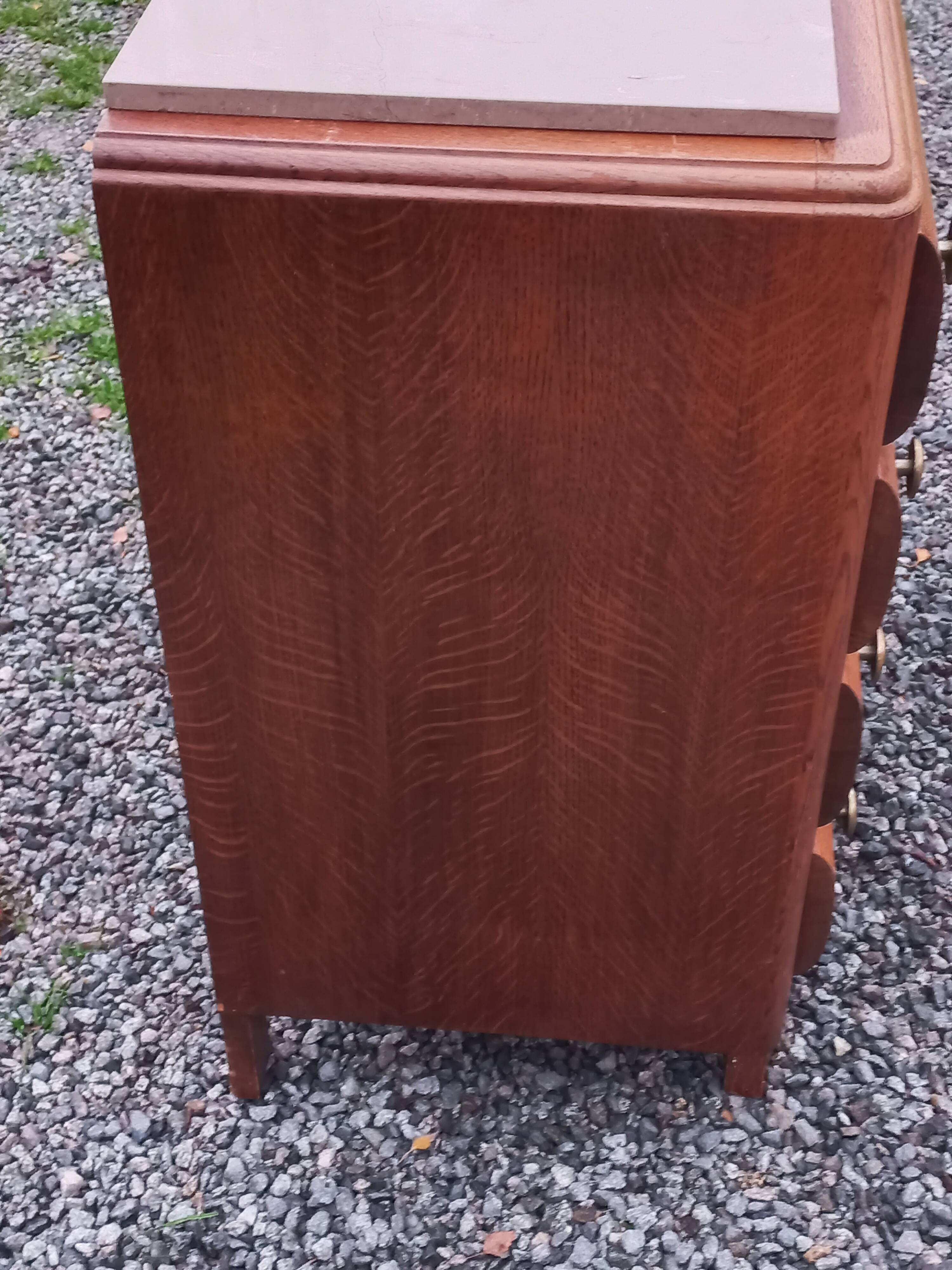 Commode en chêne pieds compas 4 tiroirs, 1950