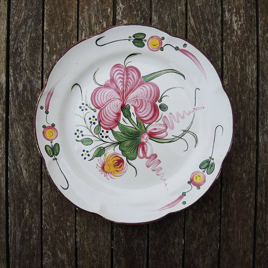 Antique Ceramic Deep Plate with Floral Decor