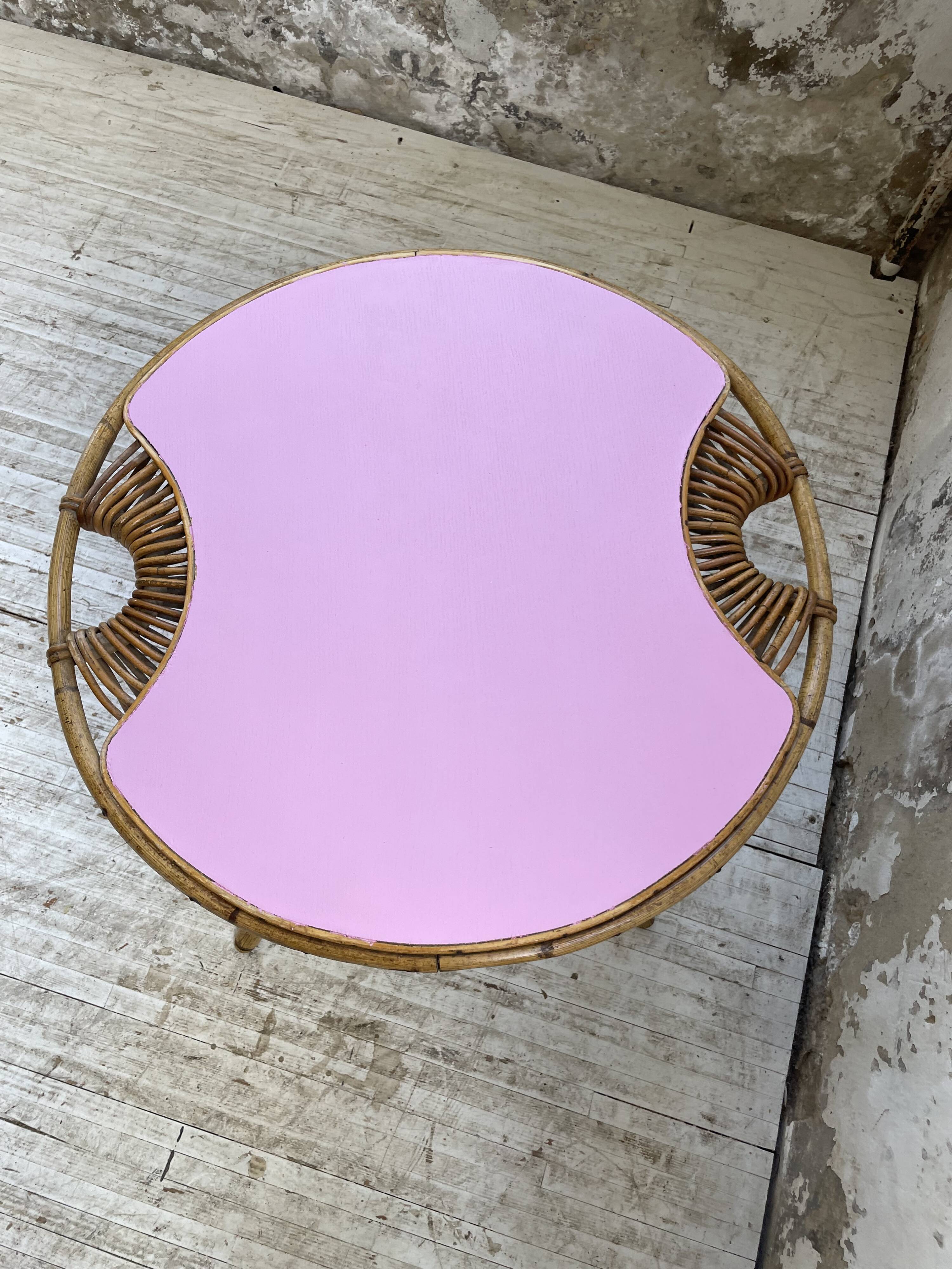 Vintage pink rattan coffee table