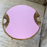 Table basse vintage en rotin rose