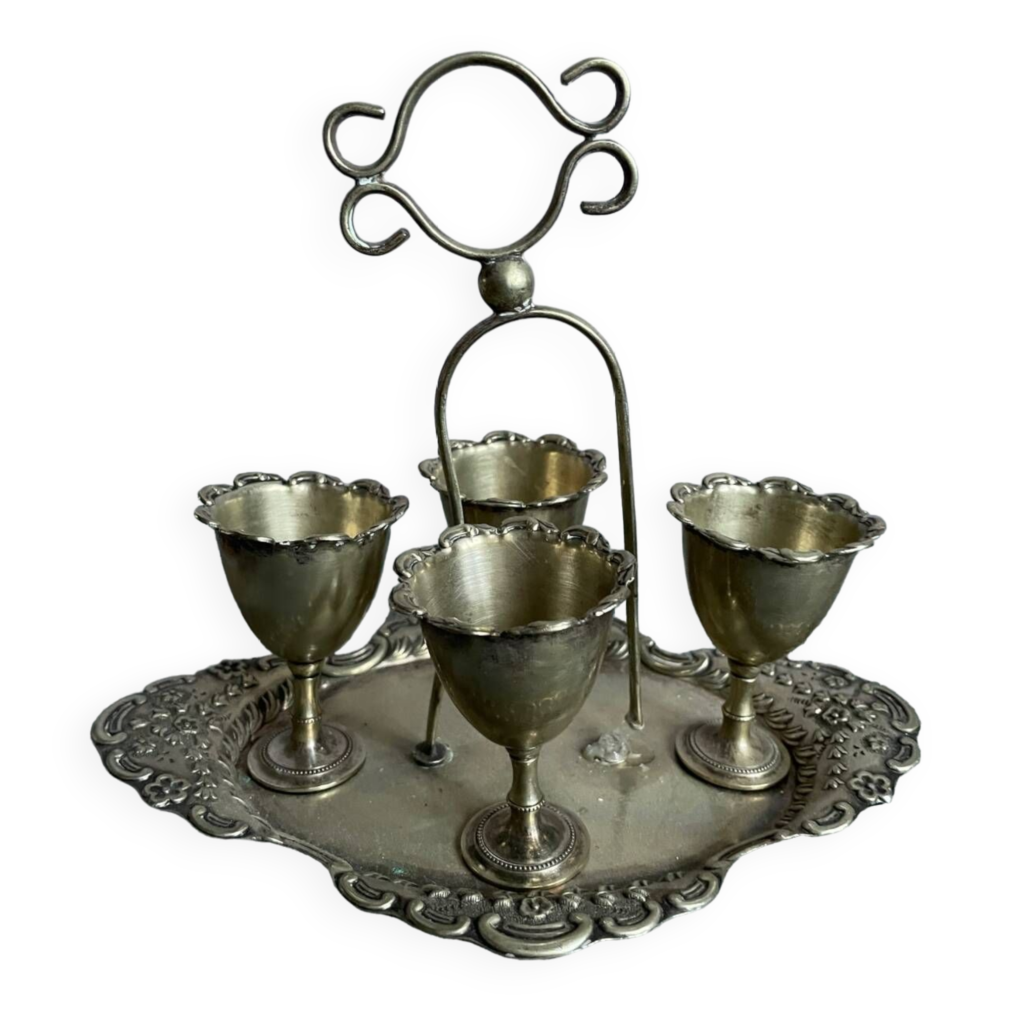 Antique egg set in nickel silver metal