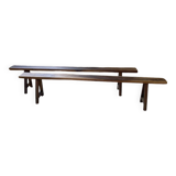 Pair of benches in walnut and solid oak 230 cm