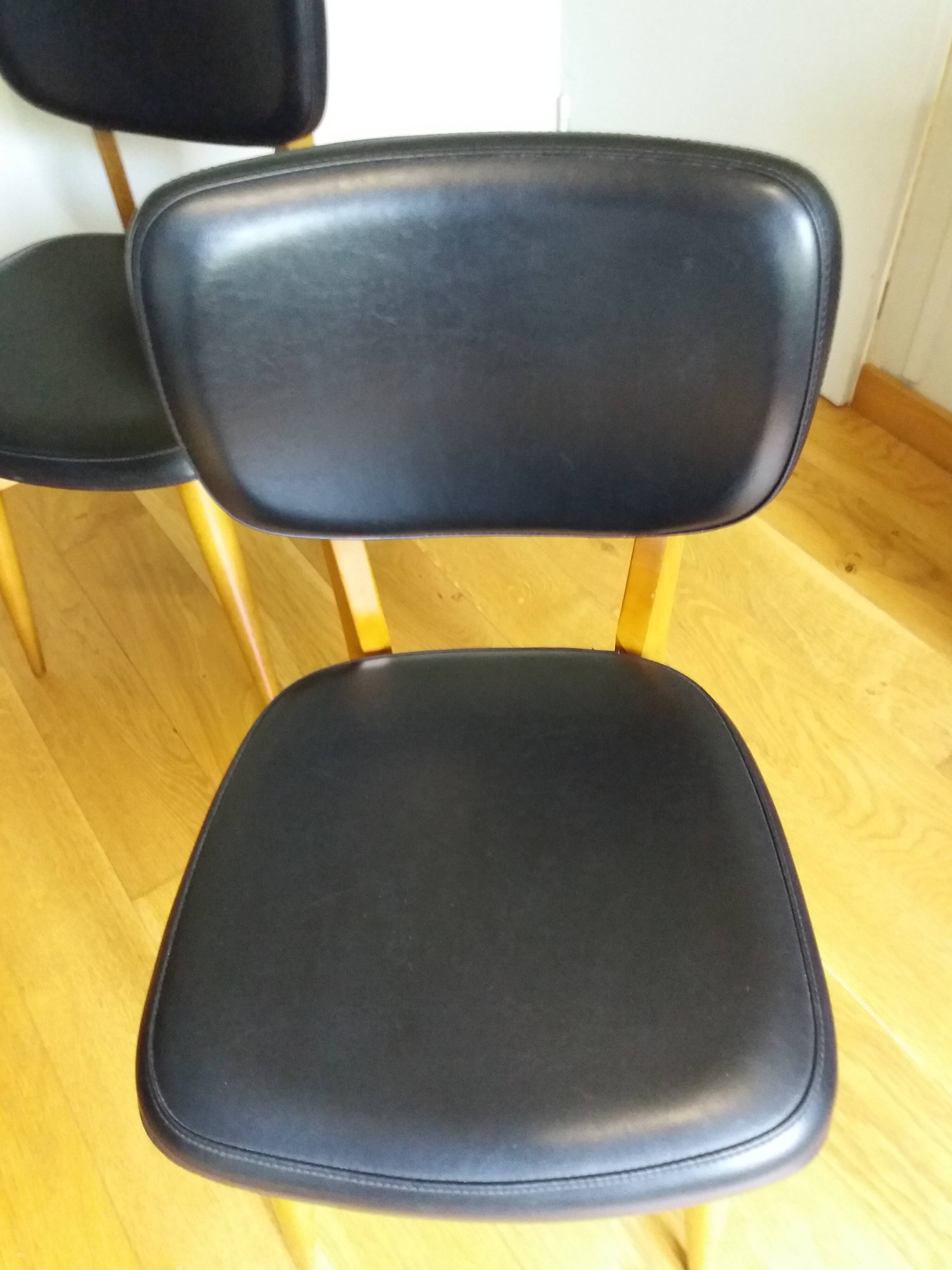 3 Scandinavian style skai faux leather and wood chairs