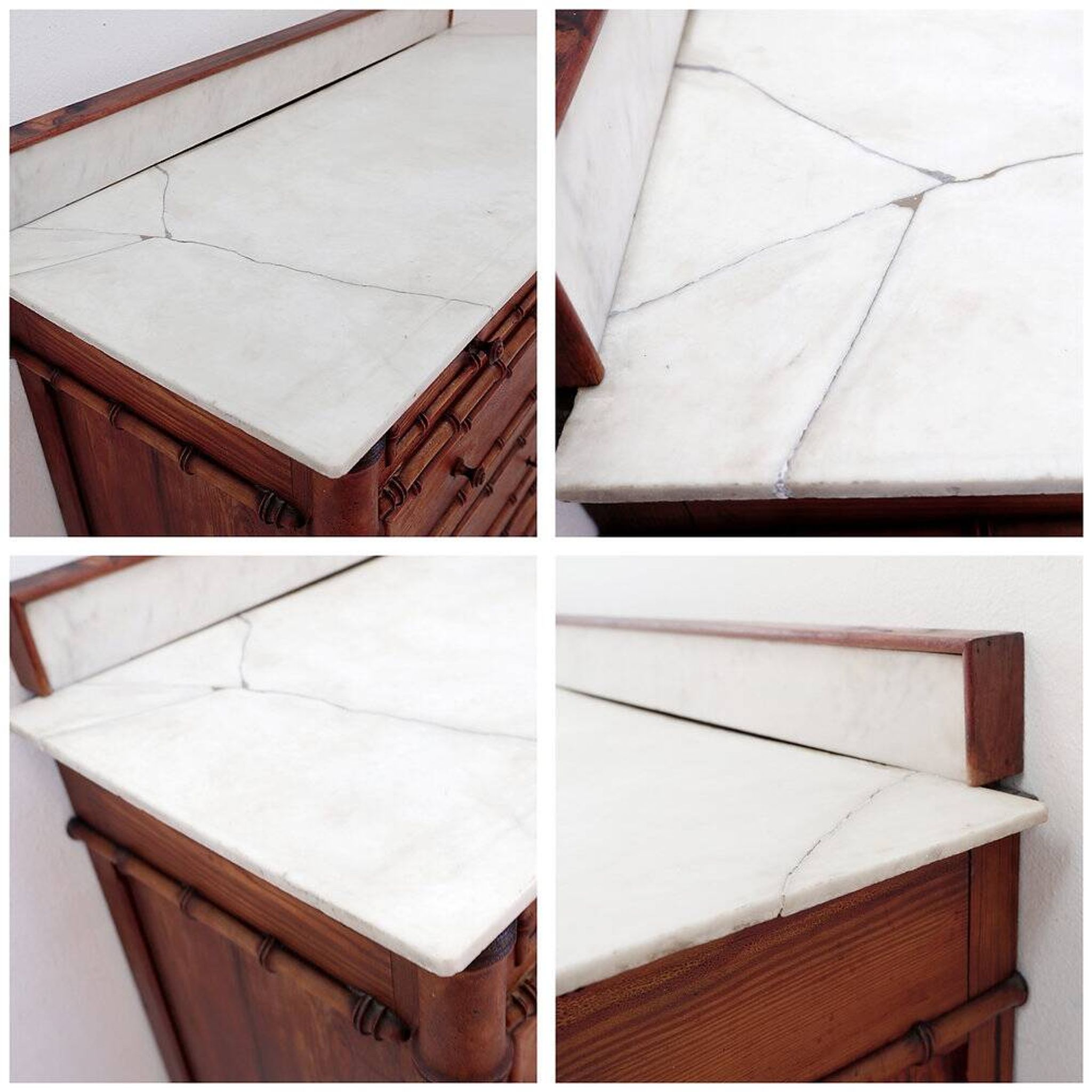 Commode en faux bambou et plateau marbre - Fin du XIXe siècle