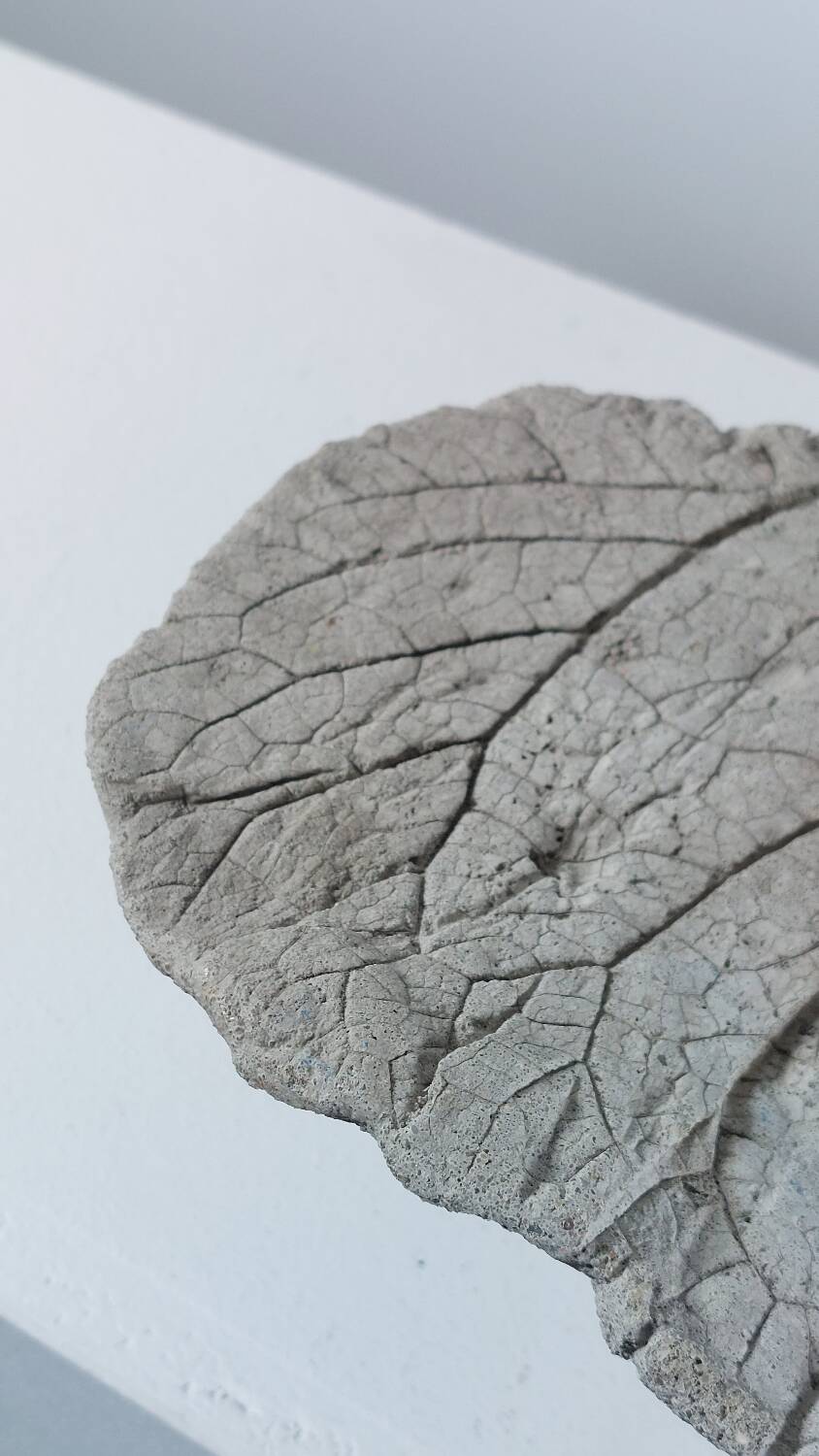 Vintage one  of a kind cast concrete fruit trinket bowl leaf decor