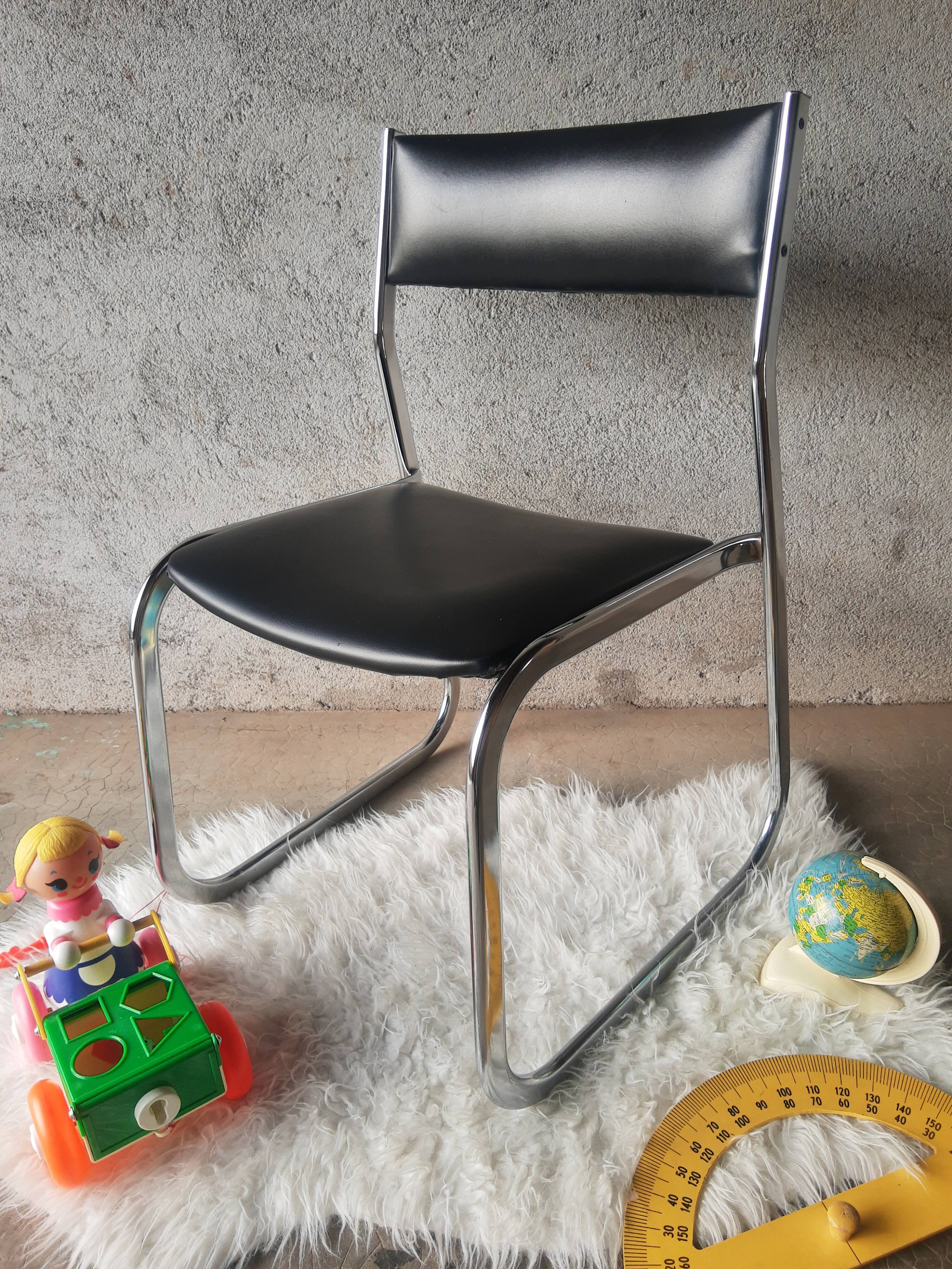 Vintage 70s black skai sled chair