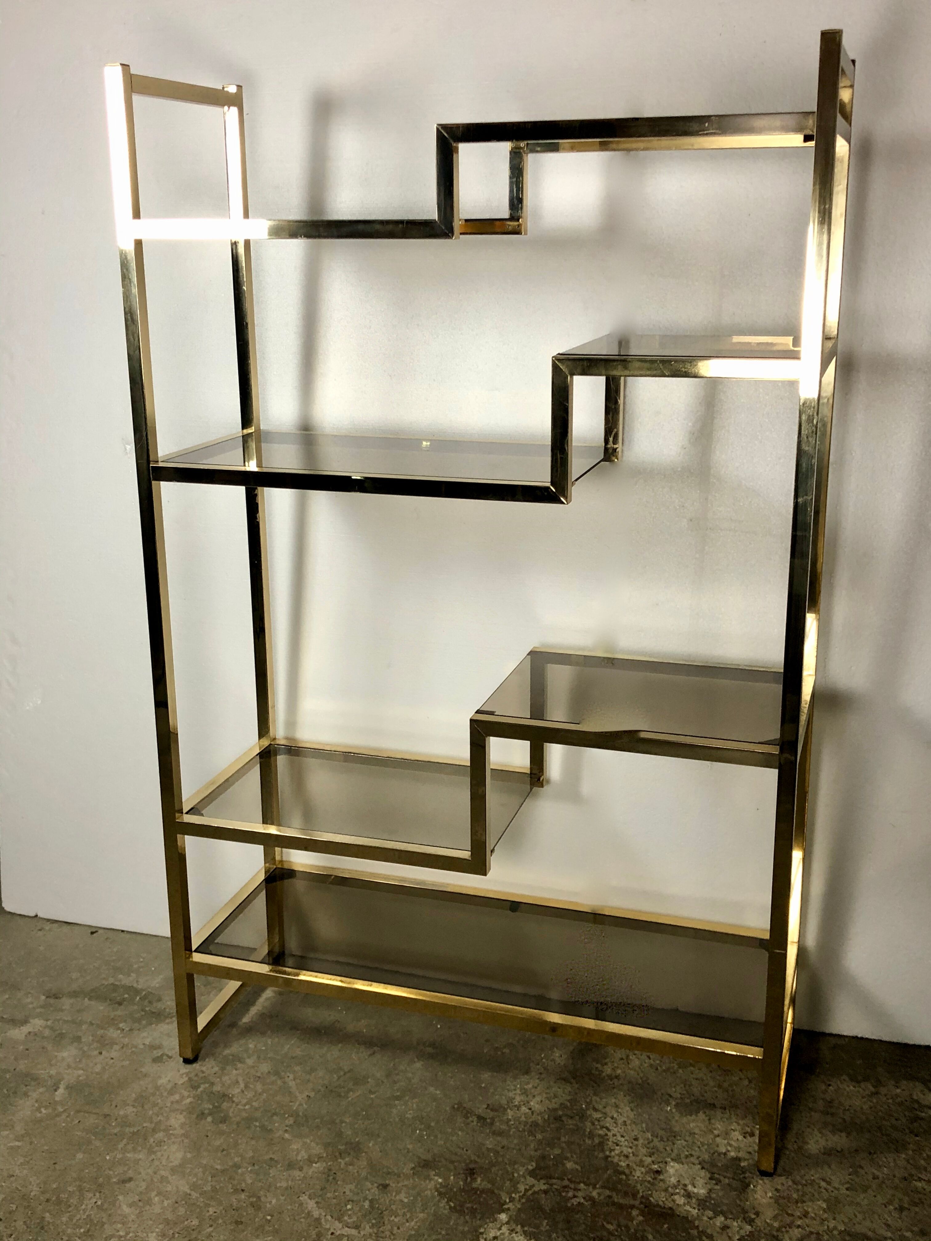Vintage gold chrome metal Lancel bookcase 1970