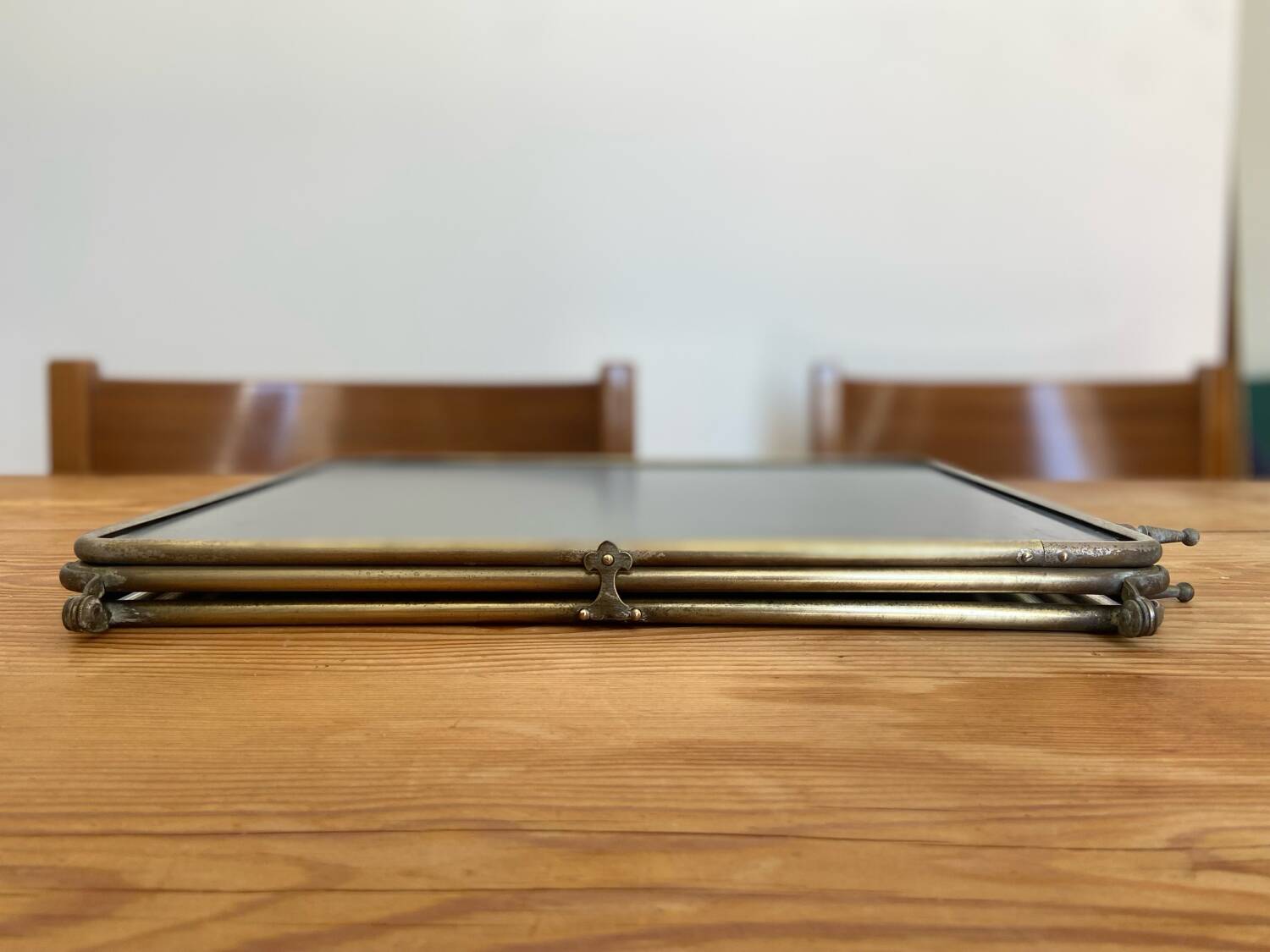 Metal triptych mirror from the 1950s