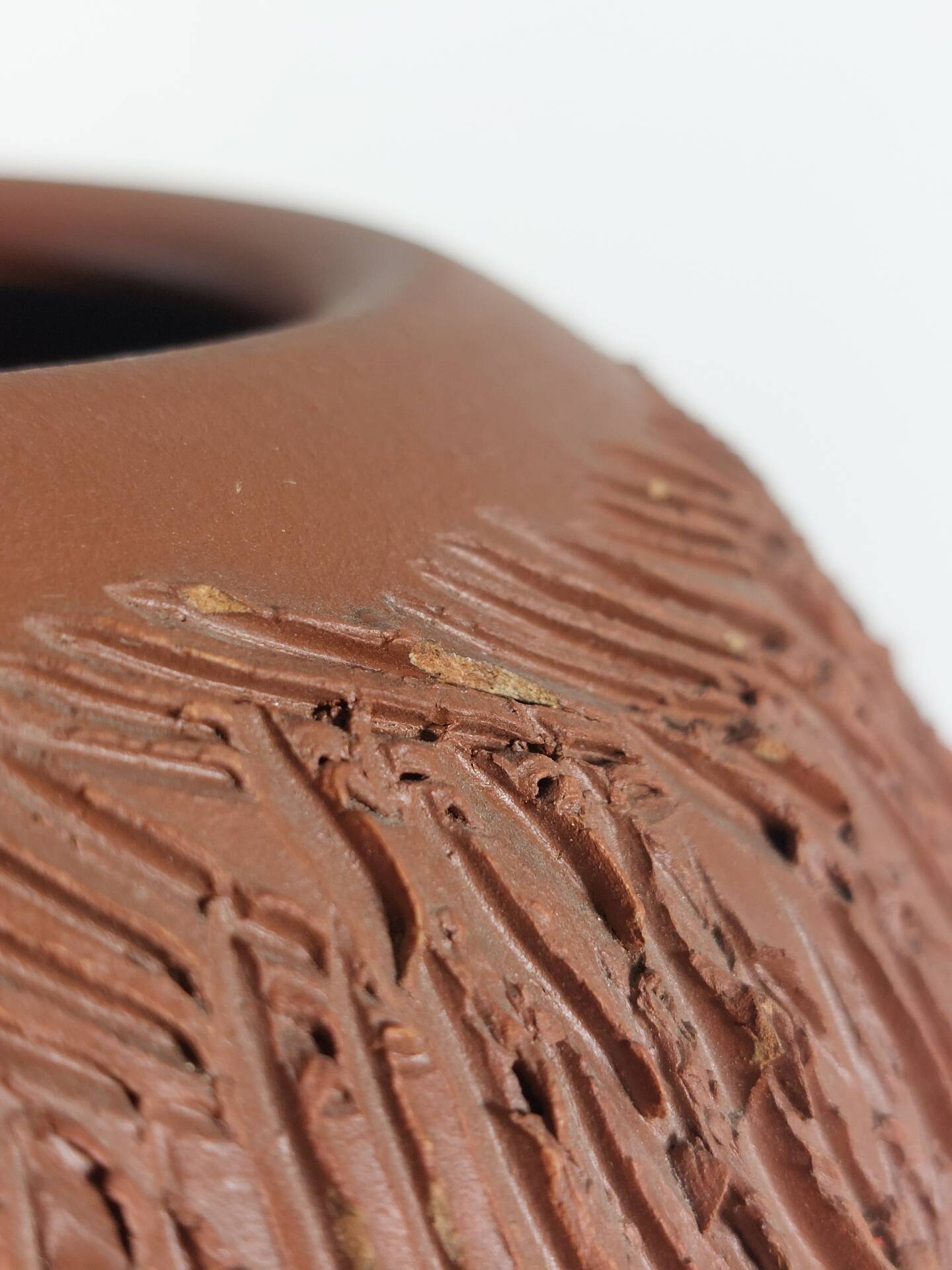 Vintage mid-century brutalist sgraffito ceramic vase