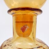 Vintage Italian MCM Empoli Wavy Amber Glass Decanter with Round Ball Stopper