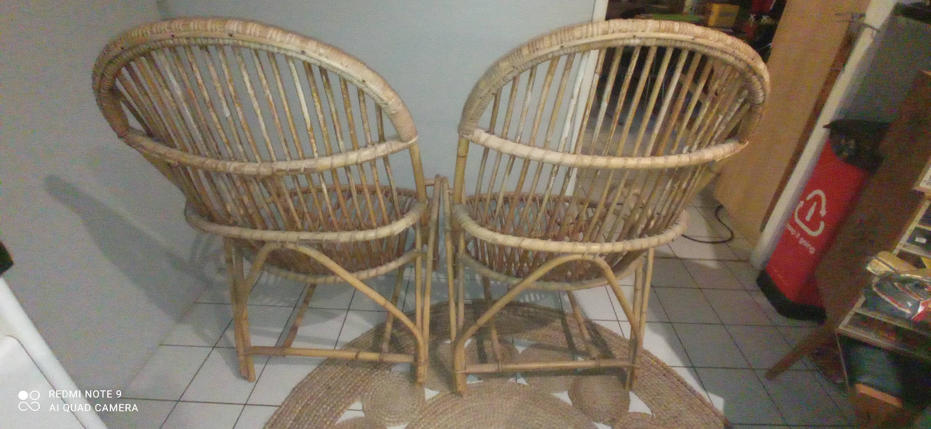 Pair of vintage rattan/wicker armchairs from the 70s