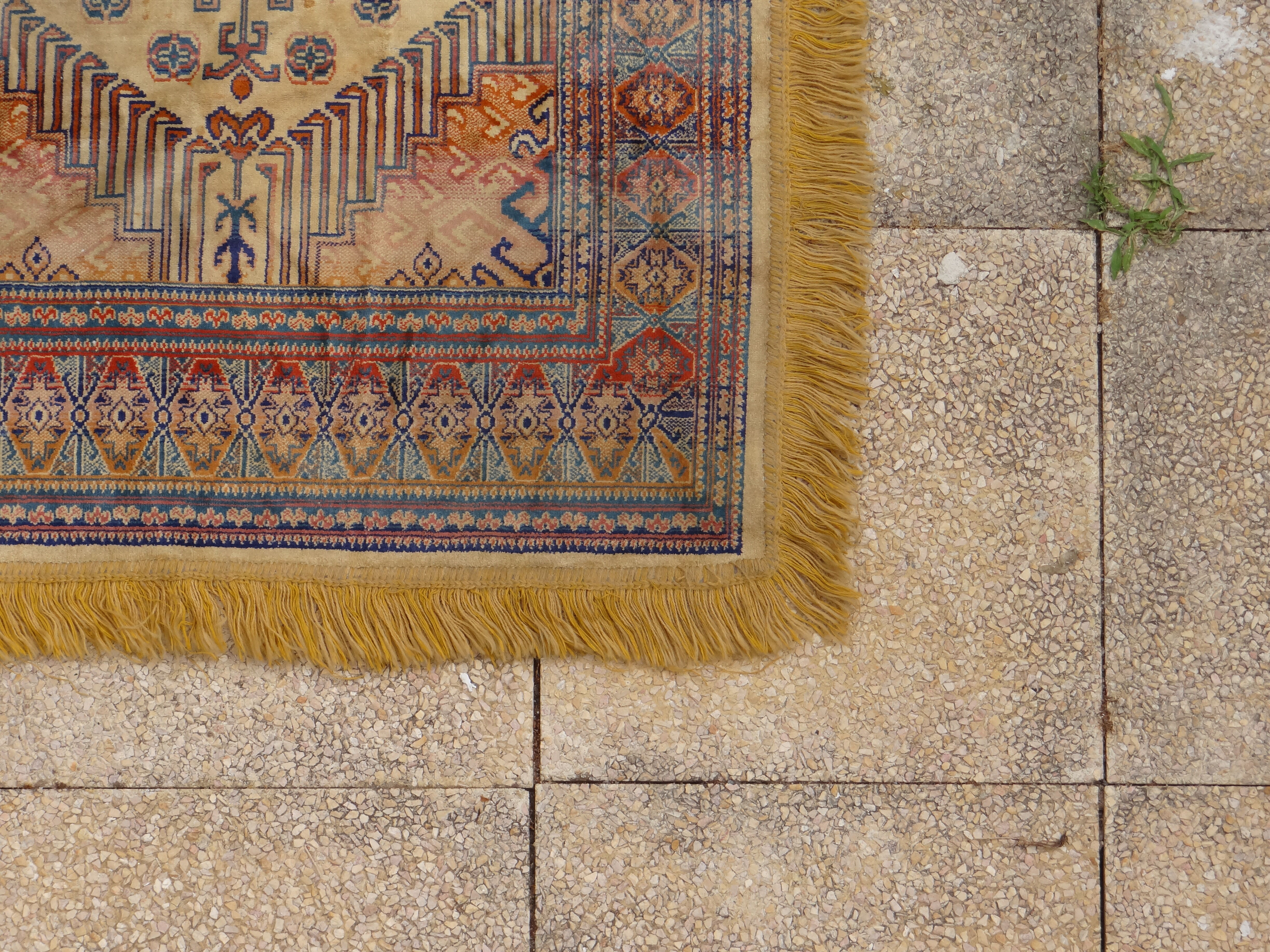 Kazak rug 180x150 cm vintage handmade oriental patterns ochre and burgundy