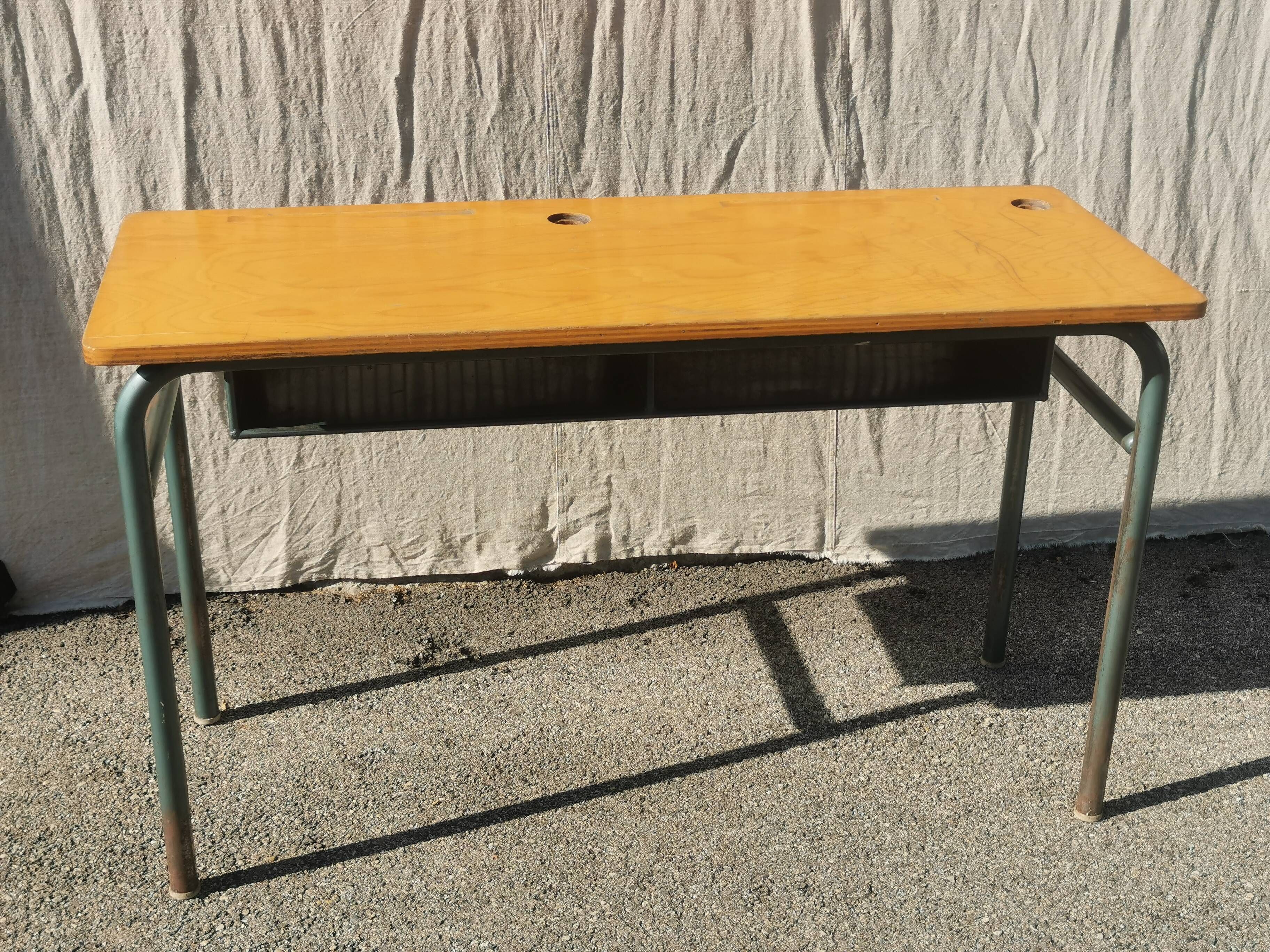 Vintage 2-seater desk with large metal locker