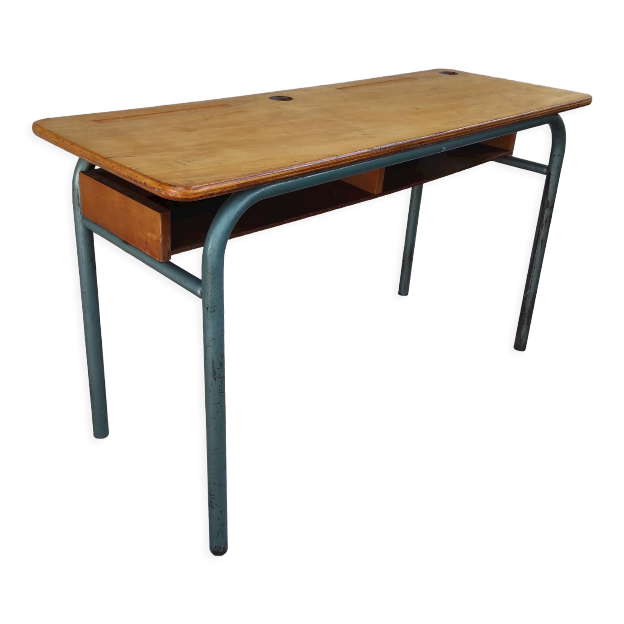 Hitler style 1960 double school desk with locker