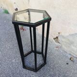 Vintage pedestal table wood and glass