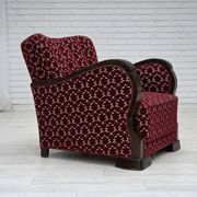1960s, Danish armchair, cherry-red furniture velour, oak wood.