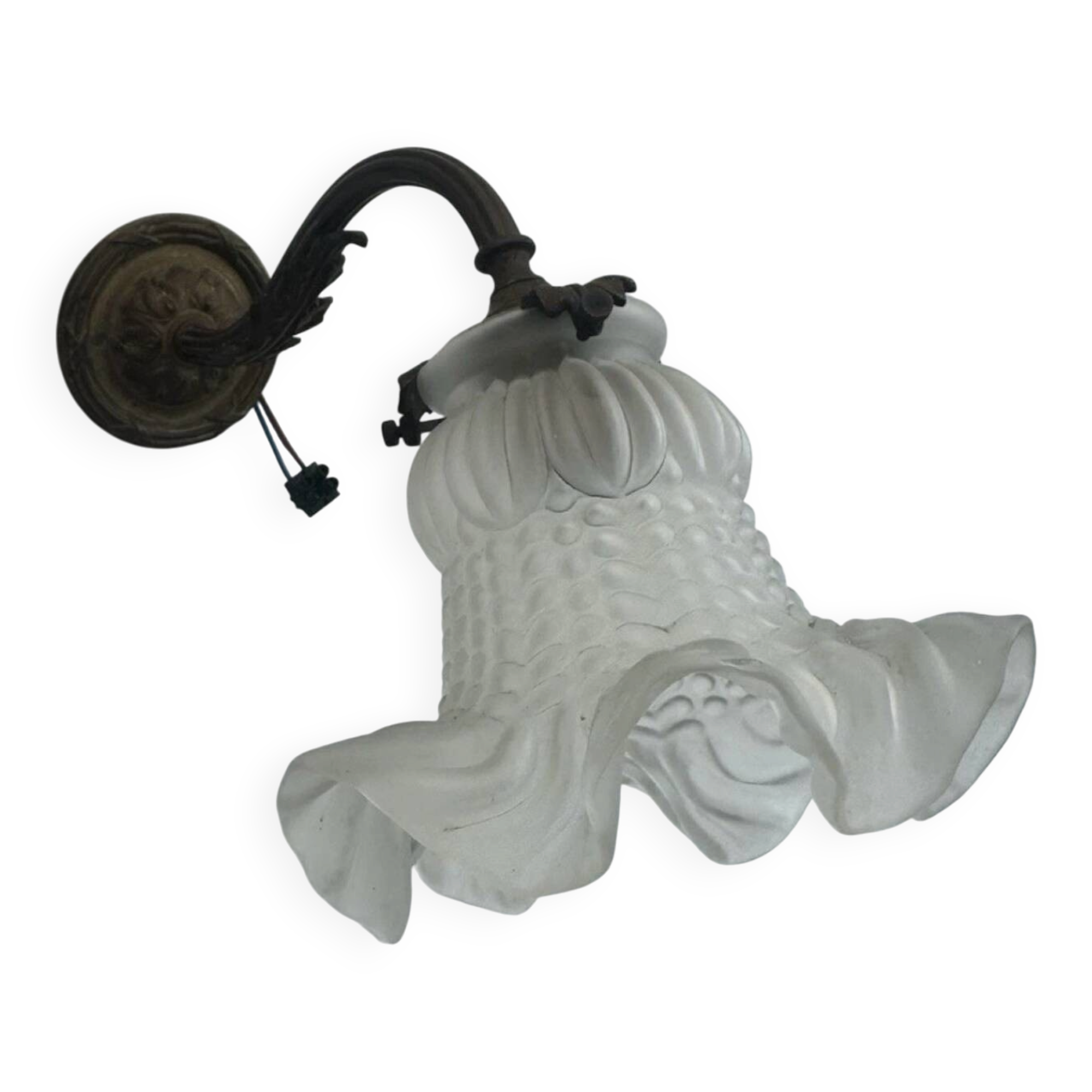 Antique bronze wall light in Louis XVI style - tulip-shaped glass paste flower.
