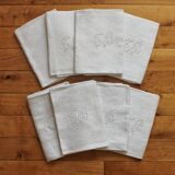 8 antique napkins in monogrammed and damask white linen