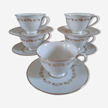 5 cups with 5 Royal Doulton saucers