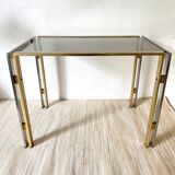 Side table, end of sofa in smoked glass and metal, 70s.