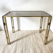 Side table, end of sofa in smoked glass and metal, 70s.