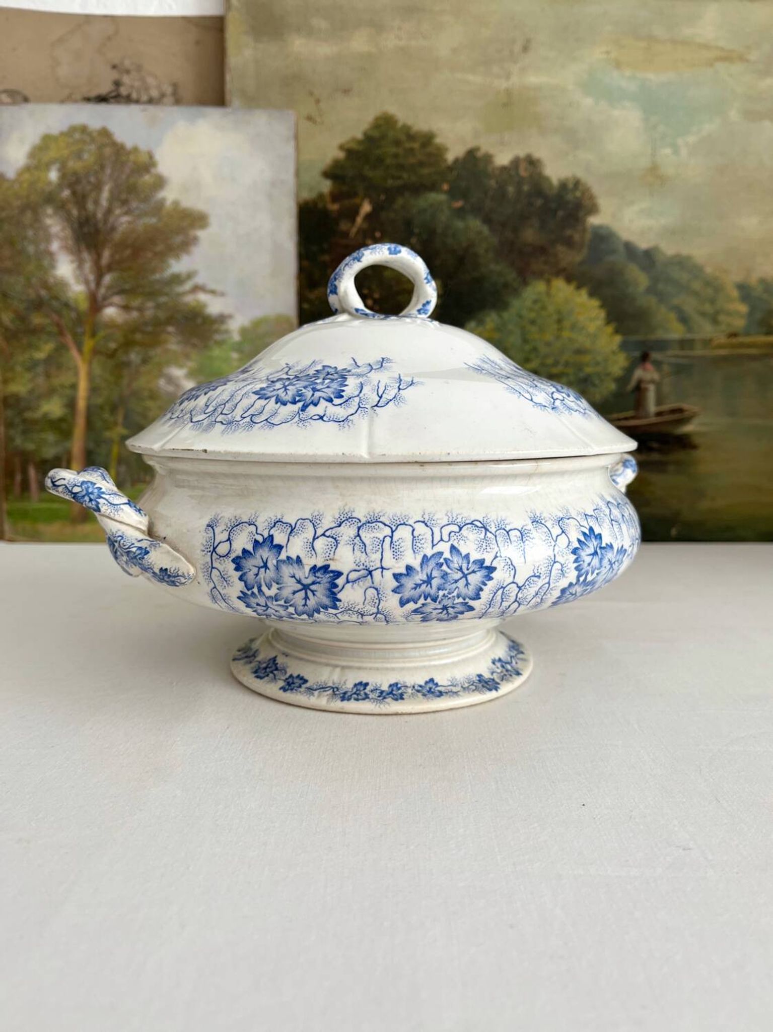 Antique ironstone tureen “Flora Lichen” Creil and Montereau