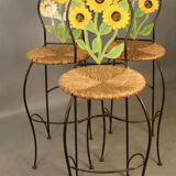 Set of 3 sunflower decorated bar stools
