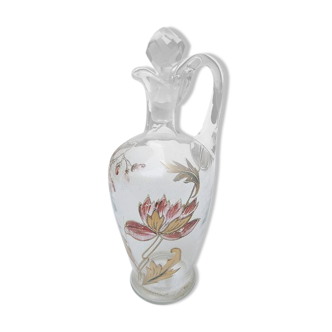 Old glass carafe art nouveau floral decor