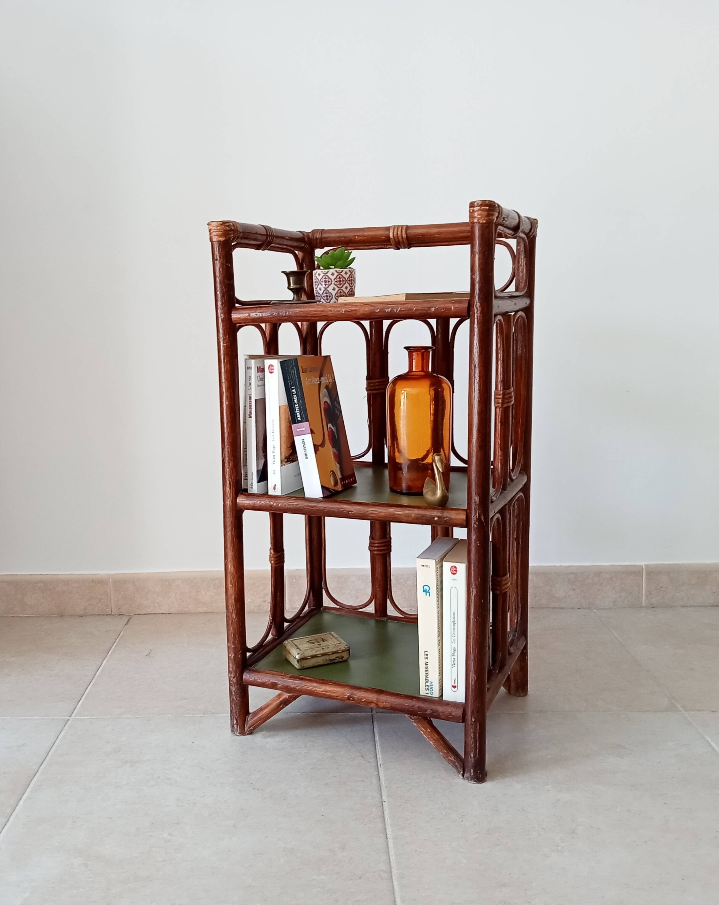 Vintage stand shelf in bamboo and rattan
