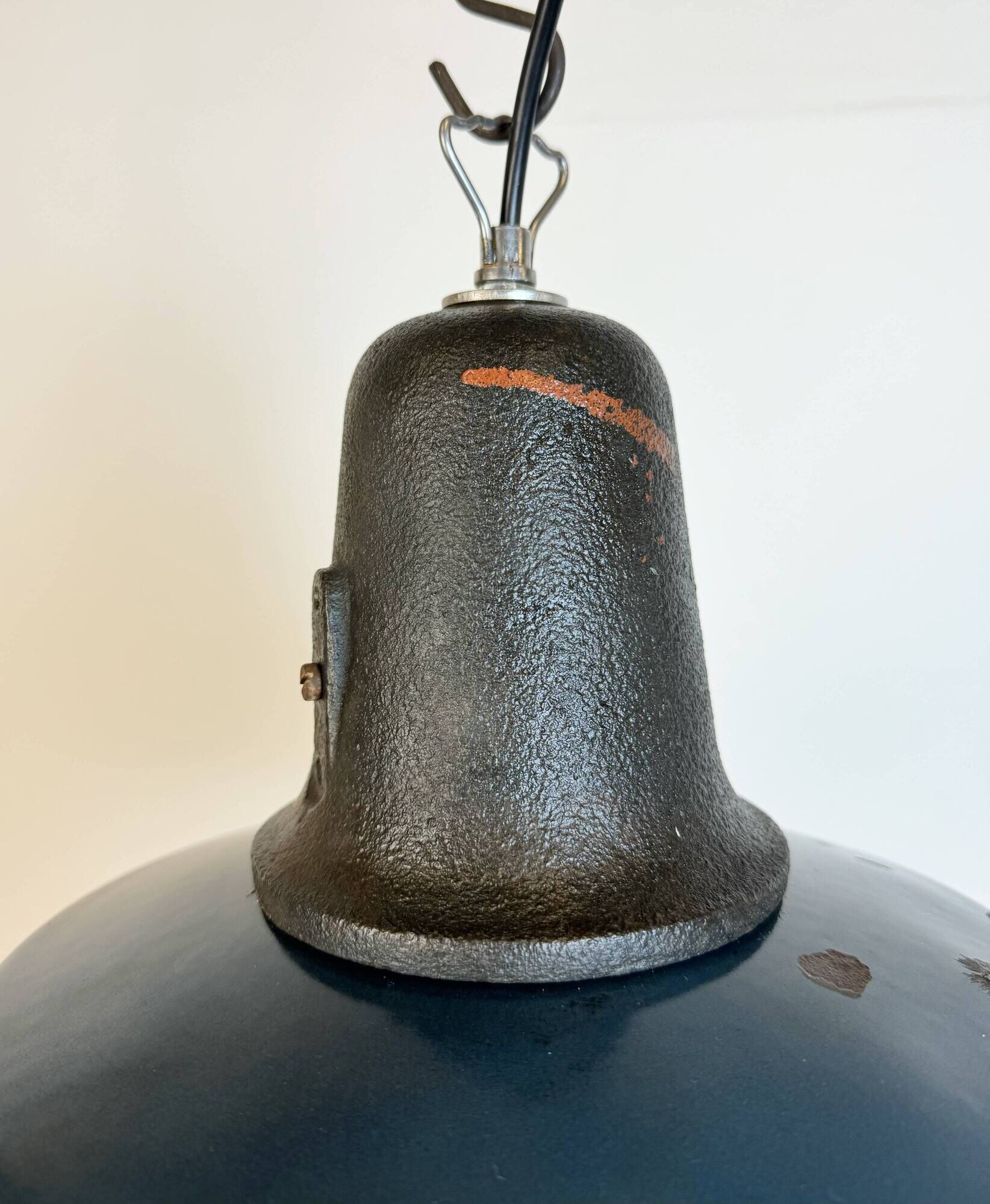 Industrial Blue Enamel Factory Lamp with Cast Iron Top, 1960s