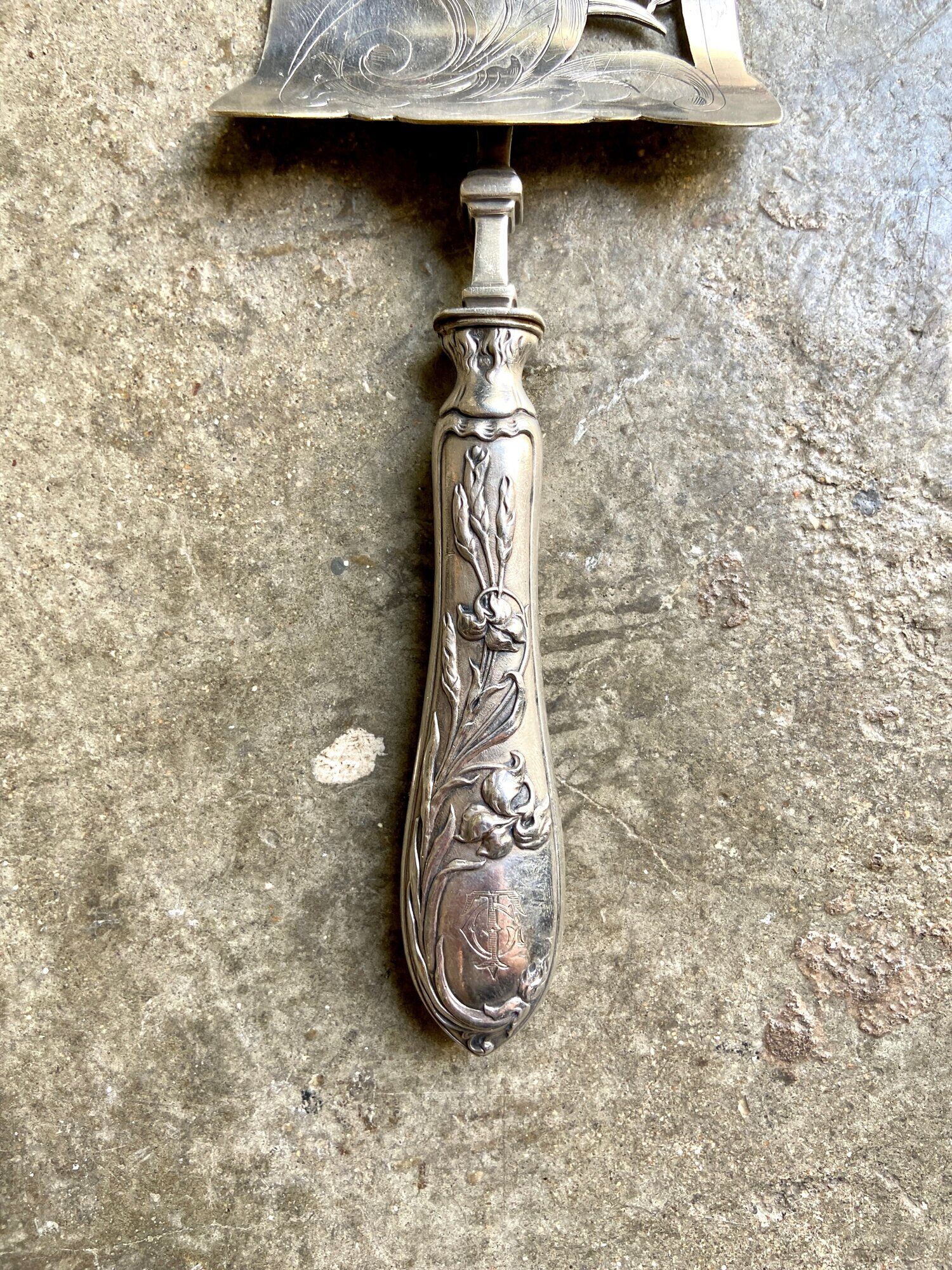 Silver TG monogrammed asparagus shovel by Félix Malique, late nineteenth century