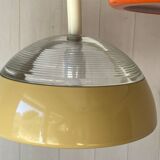 Pair of glass and holophane metal pendant lights, 1970s