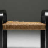 Art Deco Armchair with Ottoman & Rush Seating