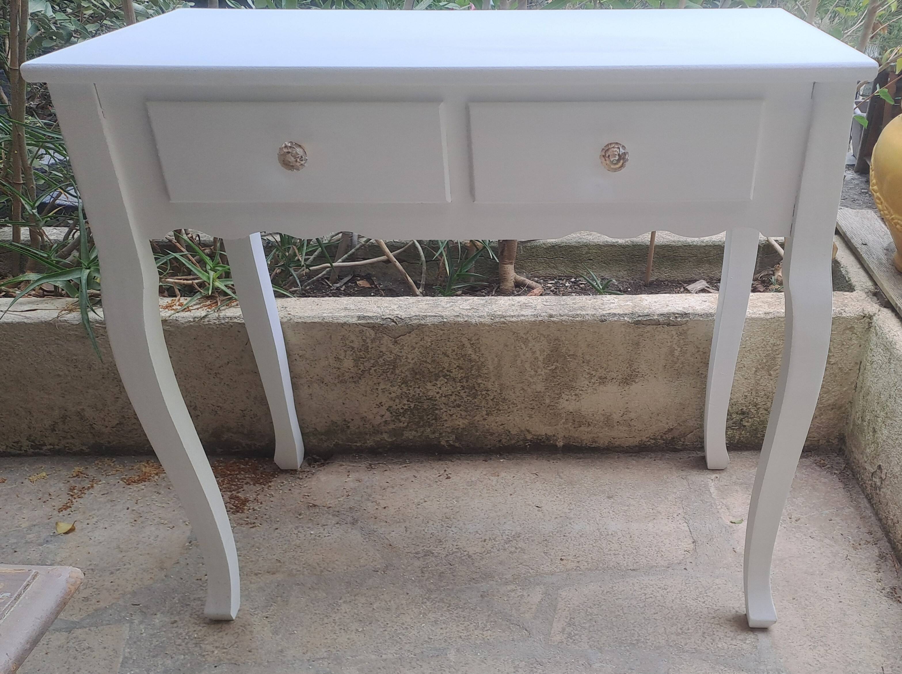 Dressing table console in white painted wood France 2000 / vintage retro classic bedroom decoration