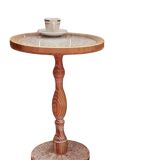 Vintage Round Solid Wood Side Table, French Retro Style, Moroccan Carvings Accent Corner Table
