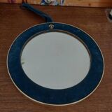 Miroir rond vintage en velours bleu et doré