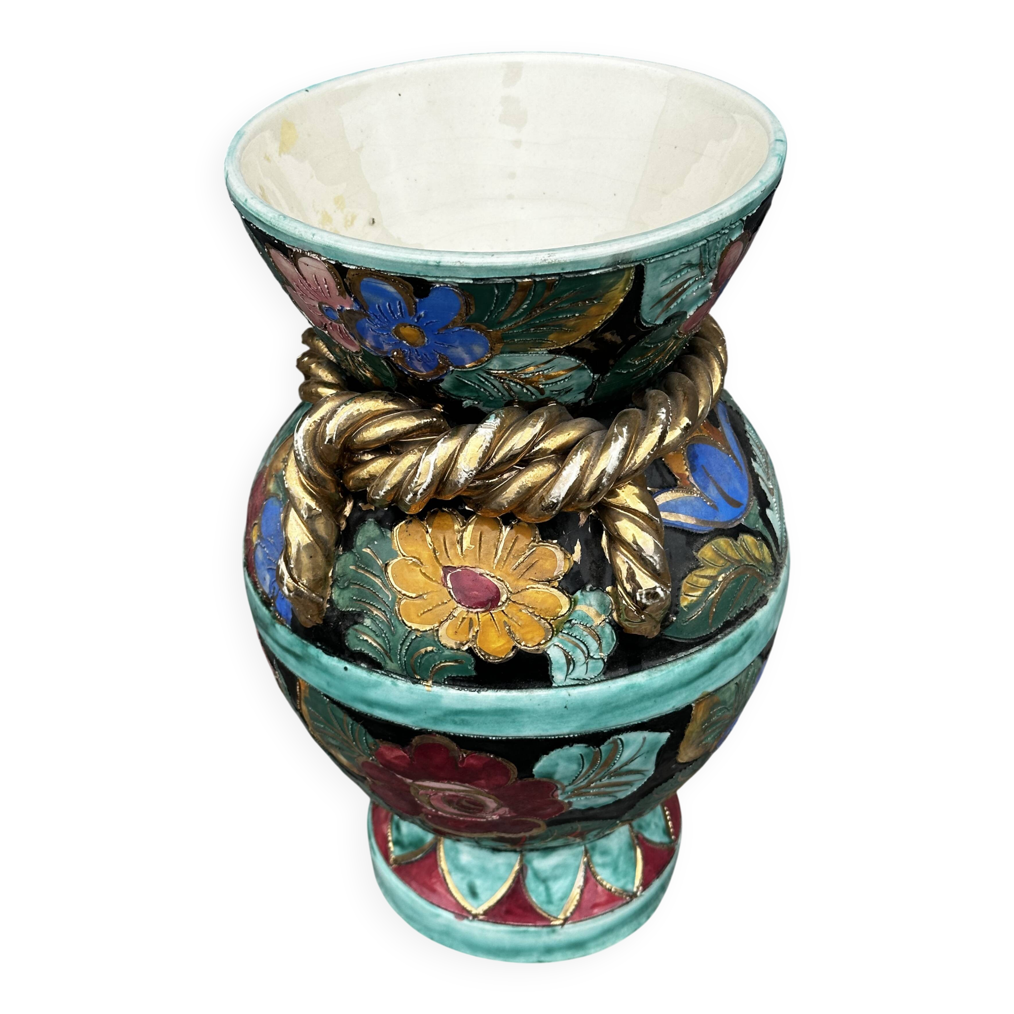 Vallauris vase signed JTF AC - Floral decoration - H 30 cm