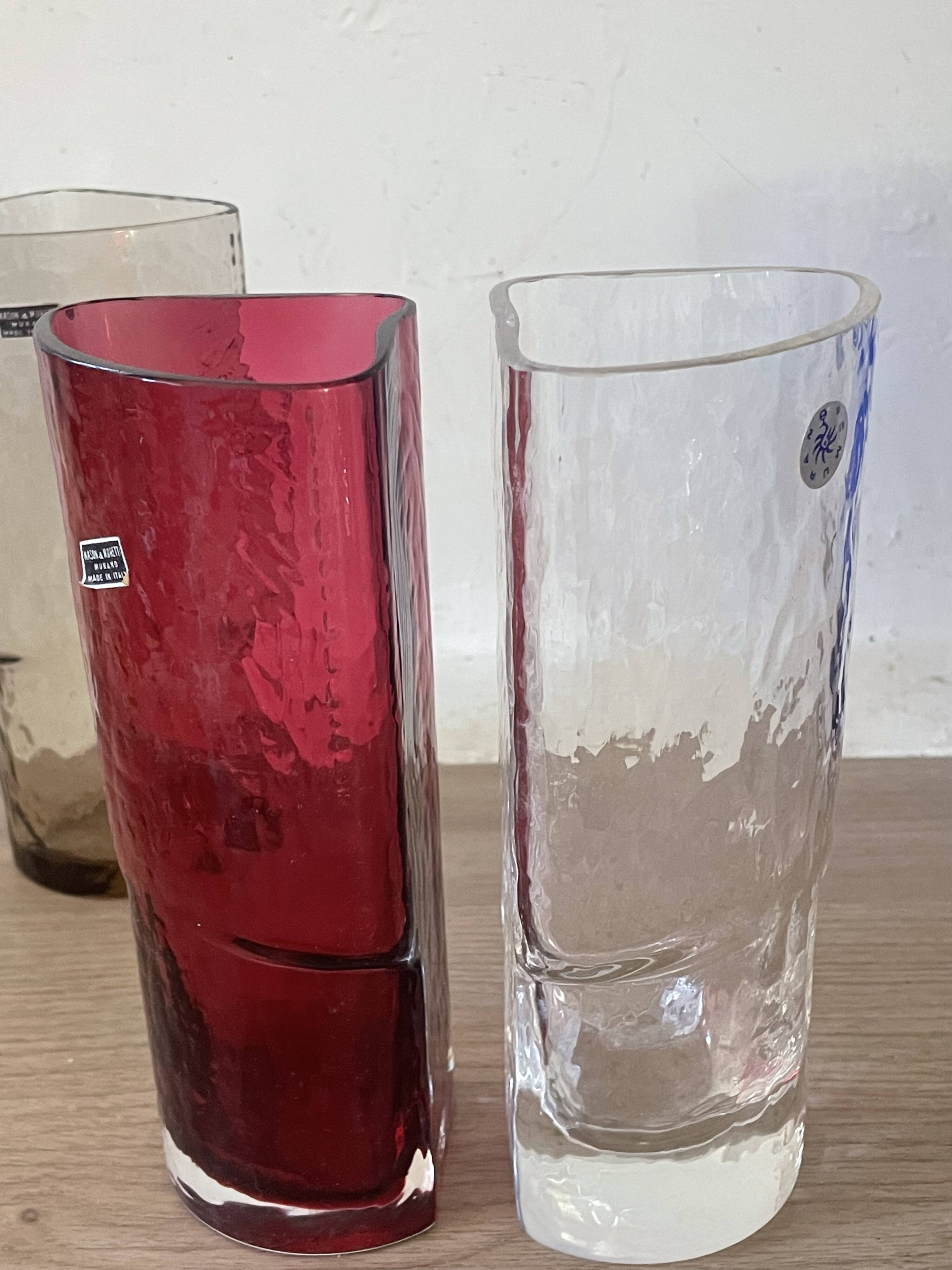 4 vintage coloured long drink glasses in Murano glass by Nason Moretti,