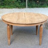 Table à manger art déco ronde extensible rénové en bois brut 1950 225cm