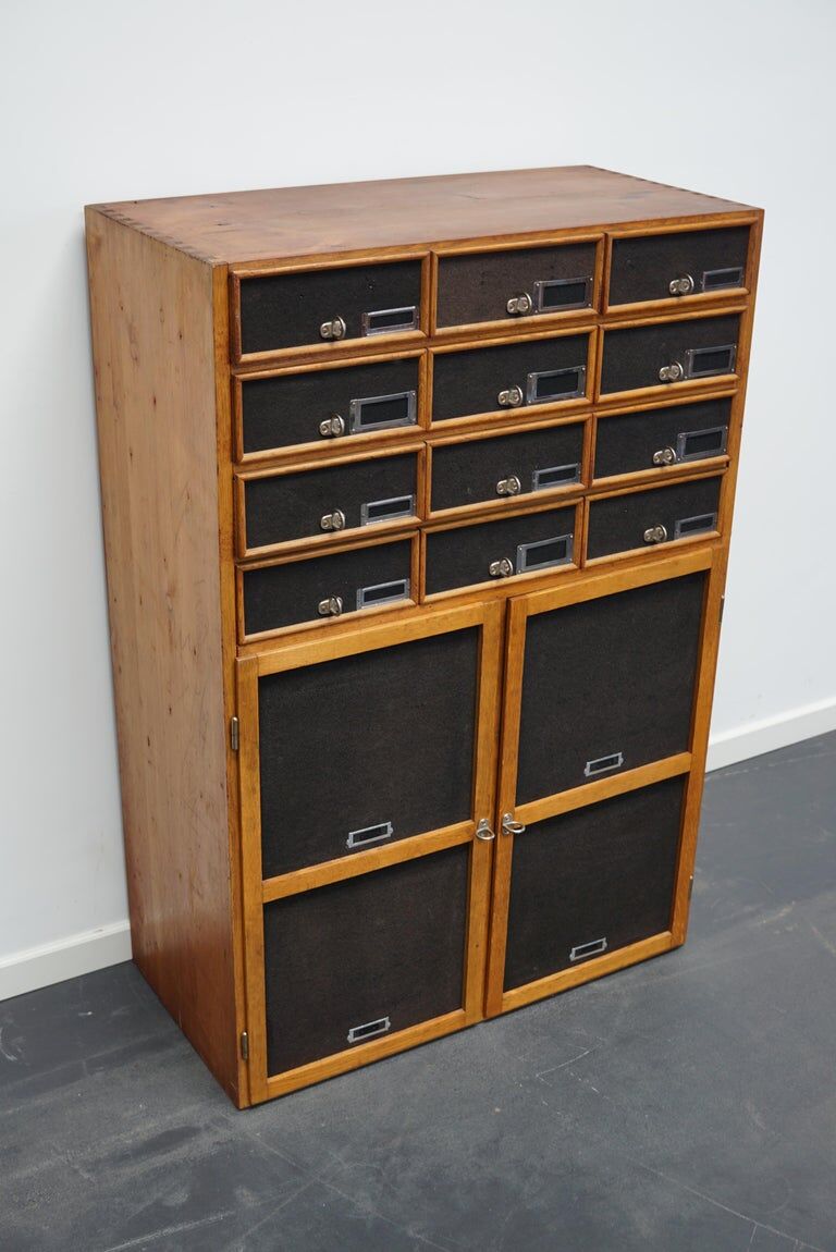 German industrial apothecary cabinet in oak and pine, mid-20th century