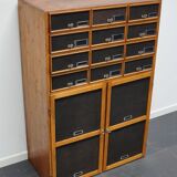 German industrial apothecary cabinet in oak and pine, mid-20th century
