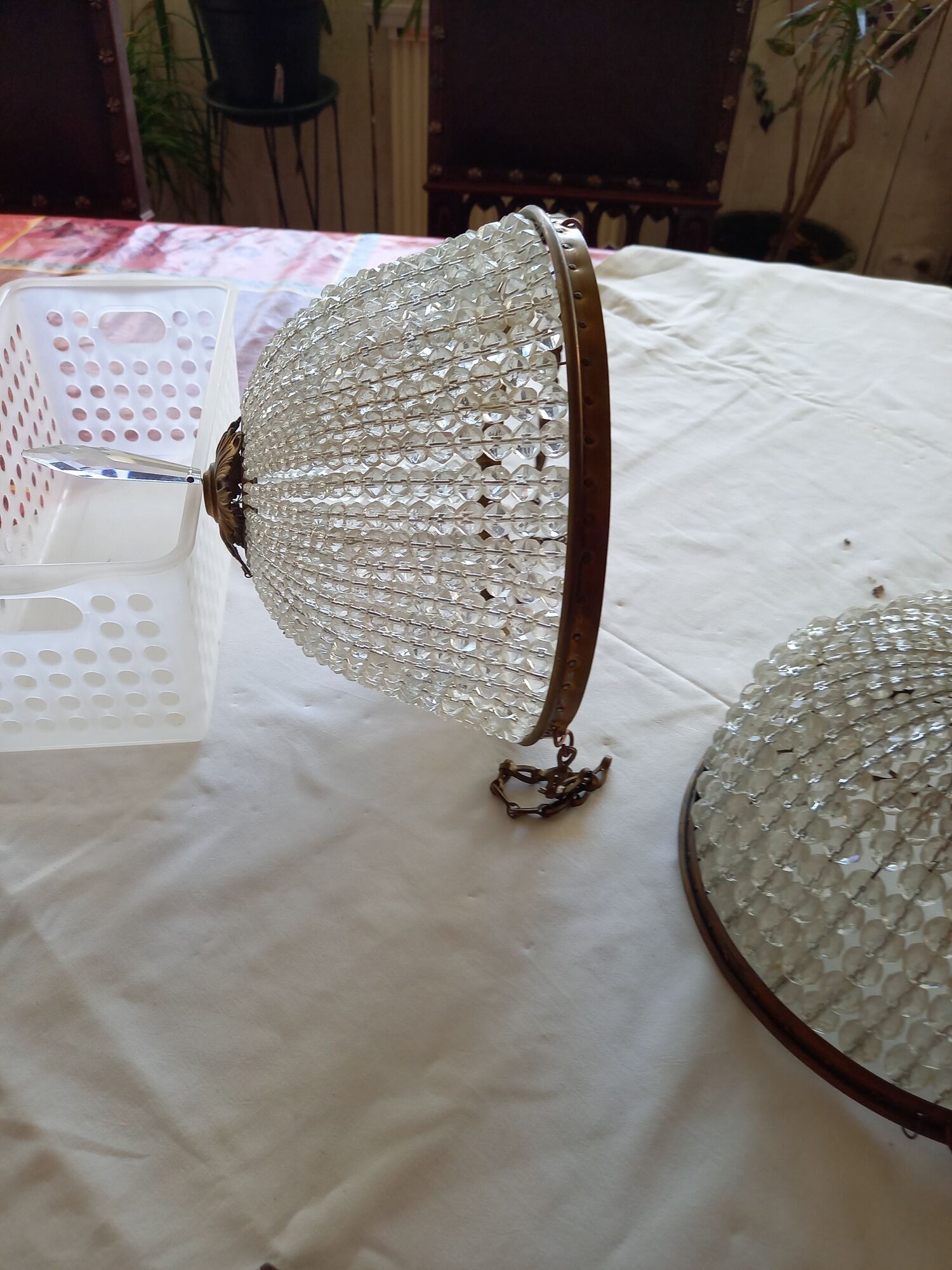 Ceiling lamps gilded brass basket and glass bead tassels