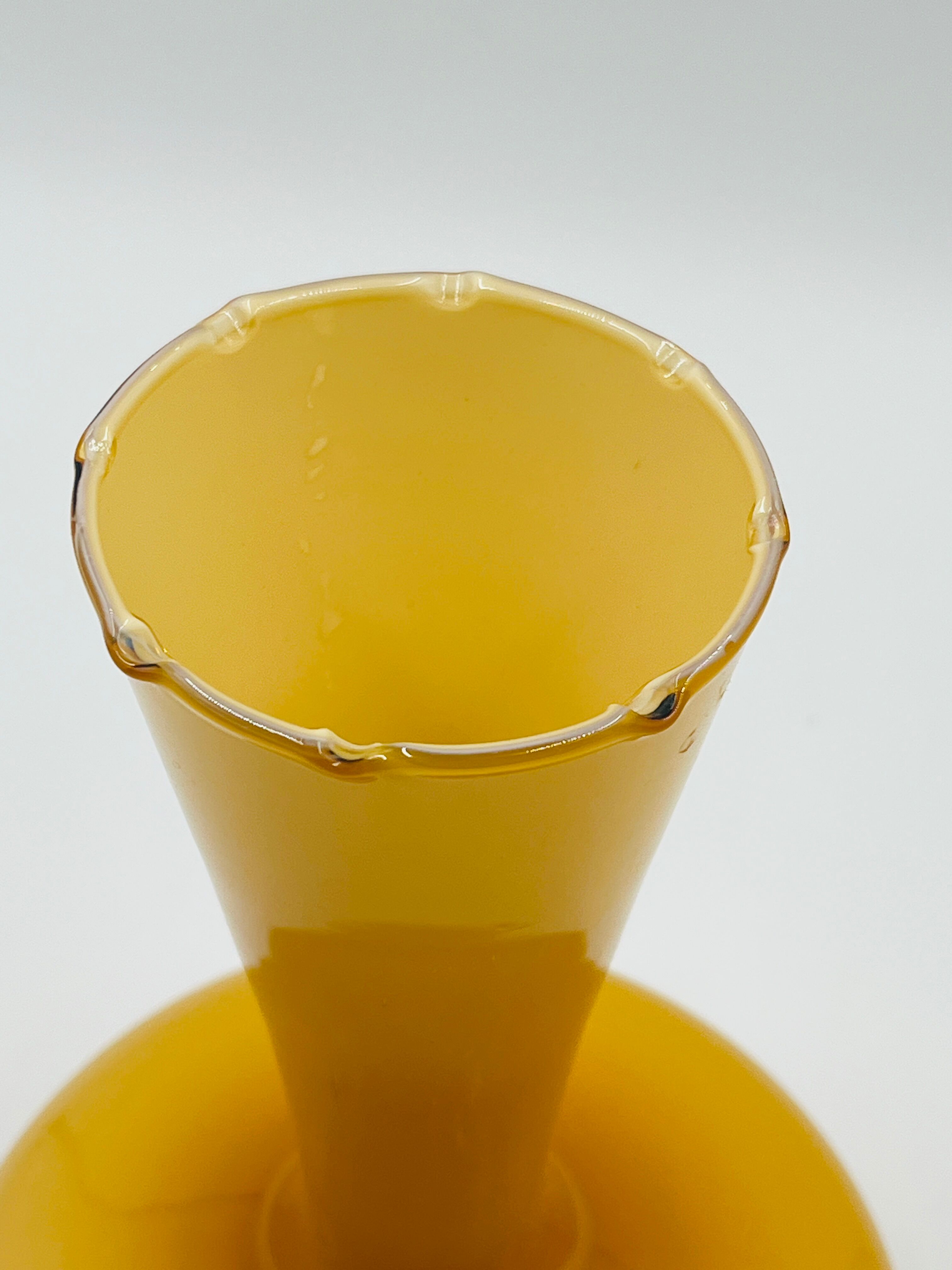 Vintage ochre opaline vase with a fluted neck