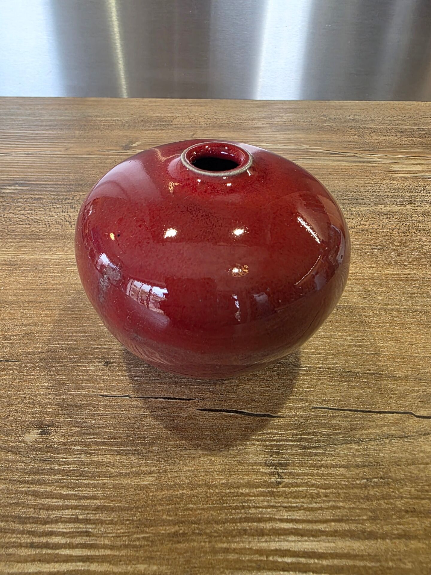 Red ceramic ball vase soliflore by Alain Rufas, Vallauris
