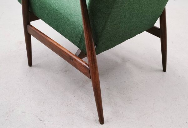 1960 Henryk Lis Mid Century Armchair in Green Tweed