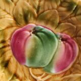 French vintage Majolica plate decorated with apples, in barbotine of Sarreguemines