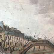 Tableau hst "ecluse du canal st martin" paris vers 1950 - ecole de paris