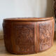 Carved leather pouf in the Mayan style by Angel Pazmino, Ecuador, 1960