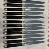 Empire-style knife set in ebony, with silver ferrules and pommels