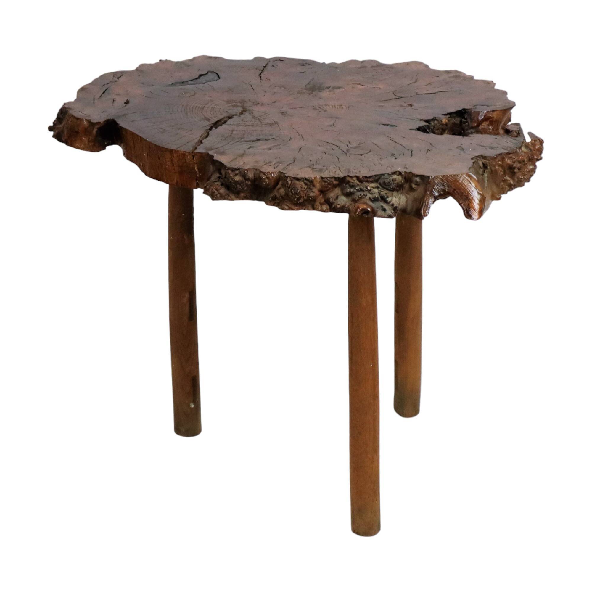Vintage Rustic Side Table Root Wood Tree Trunk Tripod Coffee Table